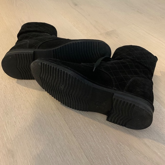 Chanel Suede Calfskin Quilted Combat Boots - Picture 5 of 6